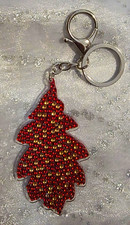 Red Holiday Christmas Tree Beaded Metal Key C...