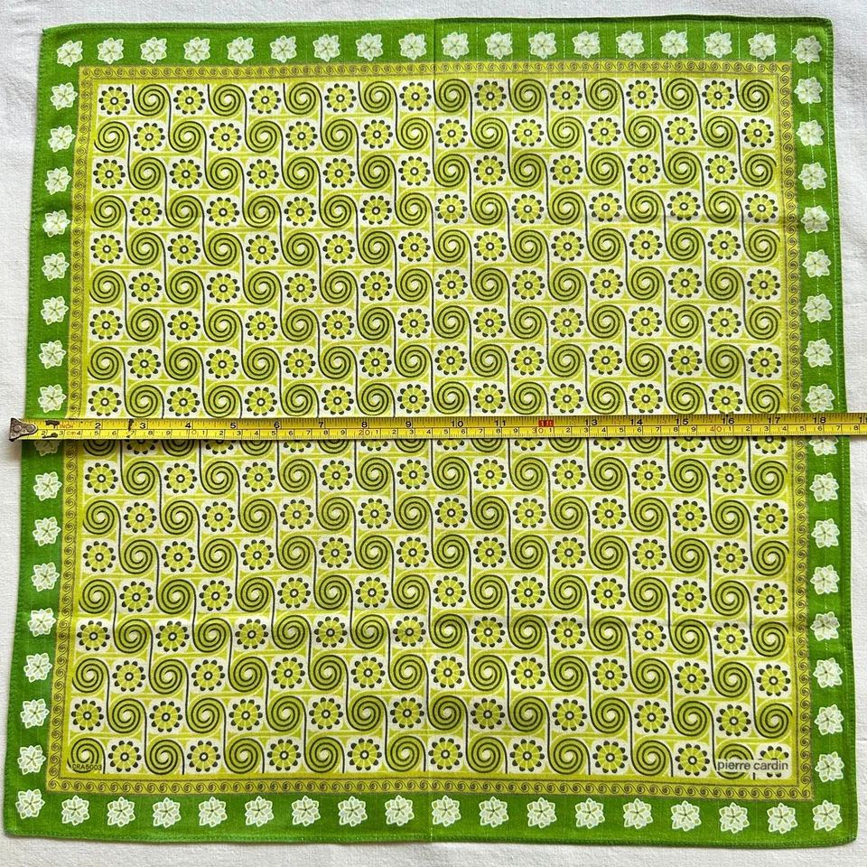 VTG Handkerchief Green Cotton line Art Abstract Radial Pattern Pocket Square 18" - Image 3 of 3