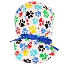 Colorful Large Dog Paw Prints Bouffant Scrub Cap Hat