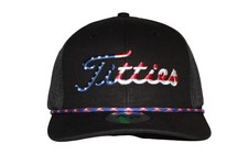 USA Titties Black with Black Laser Mesh Red, White, and Blue Rope Golf Hat Me...
