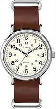 Timex T2P495, Men's Weekender Brown Leather Watch, Indiglo, 38MM Case, NEW