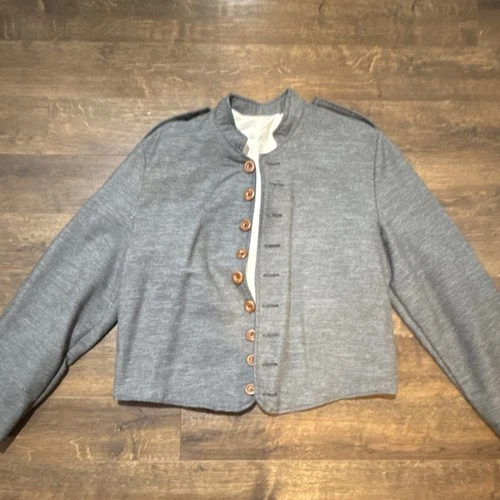Civil War Confederate Gray jean Wool Reproduction Jacket Size 44 Militaria