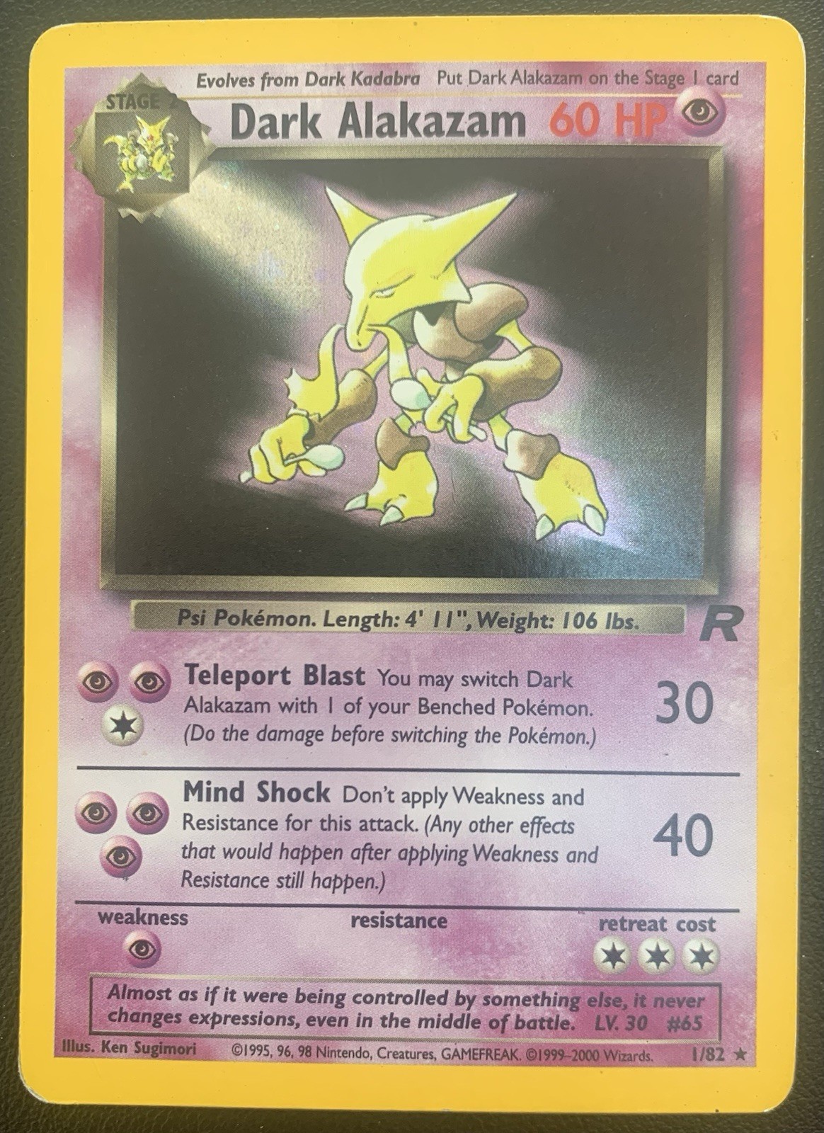 DARK ALAKAZAM 1/82 Team Rocket Unlimited Rare Holo Pokemon Card MP