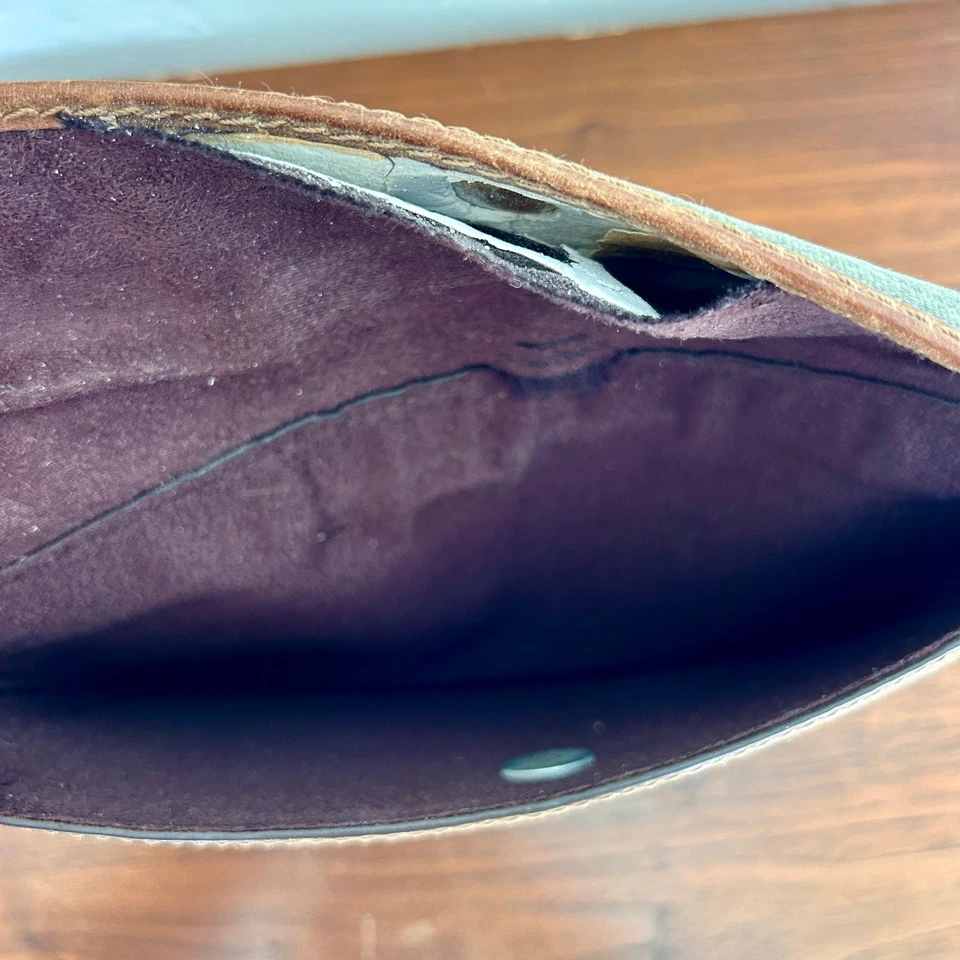 Винтажный Fossil холст зеленый кожаный отделки мешок рукав чехол 10 «x 9» карман на молнии - Изображение 4 из 4