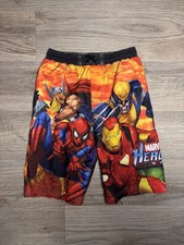 Marvel Heroes Youth Swim Trunks Spider Man Thor Ironman Shorts Size 6 7