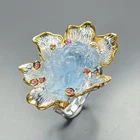 Carving flower  Natural Aquamarine Ring 925 Sterling Silver Size 8.5 /R474857