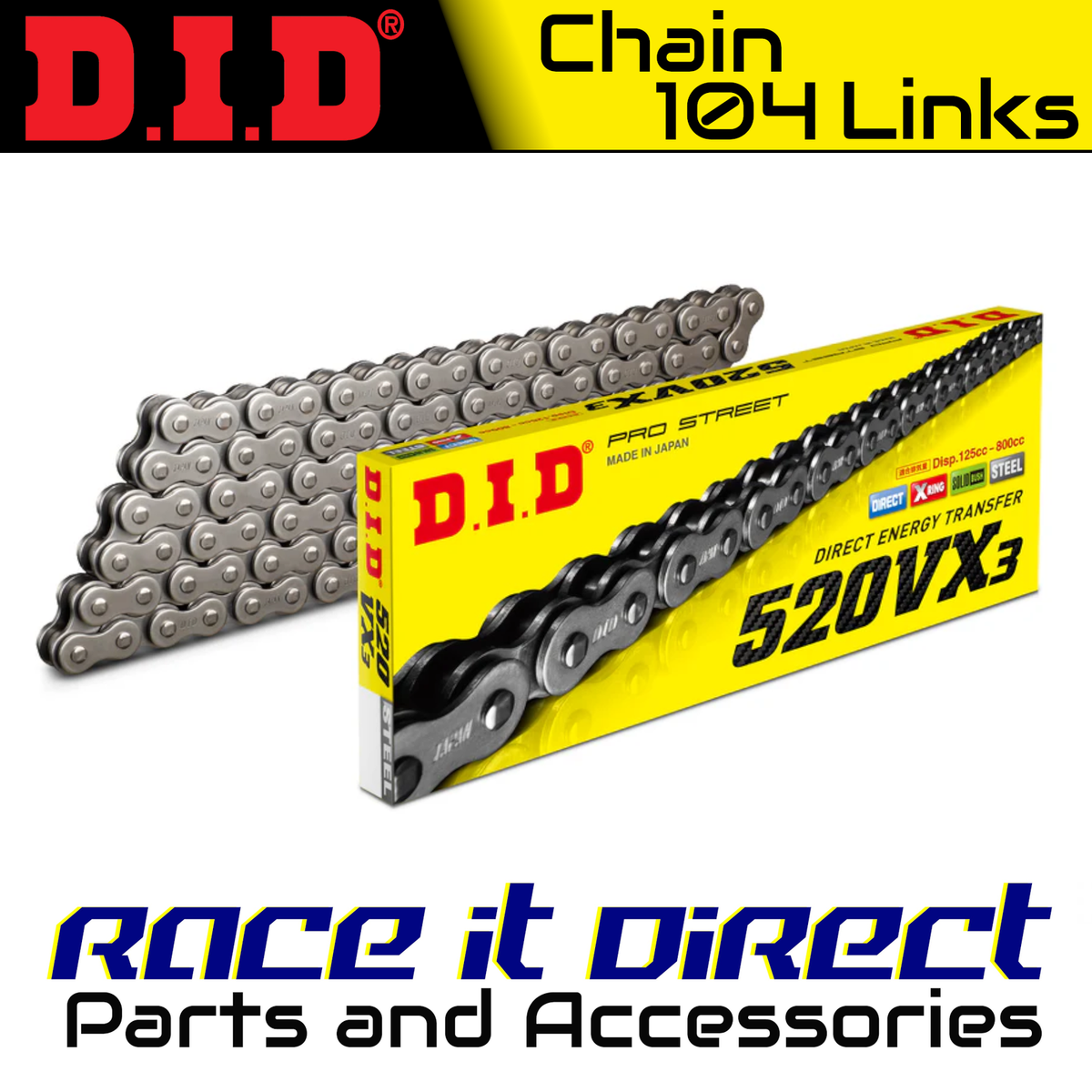 DID Chain for Kawasaki EX500 Ninja 500R 2006-2009 Black VX3