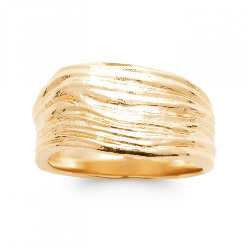 Bague anneau large martelé plaqué or anti-ternissement pour peaux sensibles