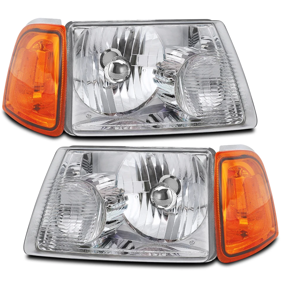 Headlights For 2001-2011 Ford Ranger XL XLT Chrome Housing Amber Corner Headlamp - Image 2 of 4