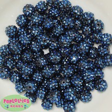 12mm Navy Blue Resin Rhinestone Bubblegum Beads Lot 40 pc.chunky gumball