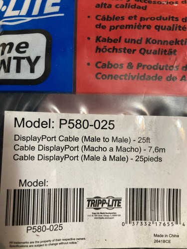 Tripp Lite P580-025 25' DisplayPort Cable - Black, New, Sealed, Free Shipping - Picture 2 of 6
