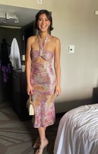 ZARA BNWT 2024. PINK SEQUINNED HALTER DRESS KNOT CUT OUT. 8071/770 Size XL