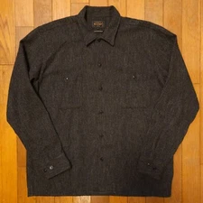 NWOT BEAMS Plus Japan Chenille Wool Military Camp Collar Shirt Dark Gray Large
