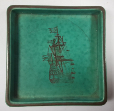 RETRO GUSTAVSBERG SCHWEDEN ARGENTA KERAMIK ANSTECKNADELSCHALE - GALEONE SCHIFF DESIGN