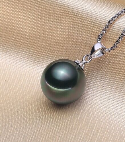 18k white gold plated 10mm black shell pearl necklace pendant jewelry - Picture 1 of 1