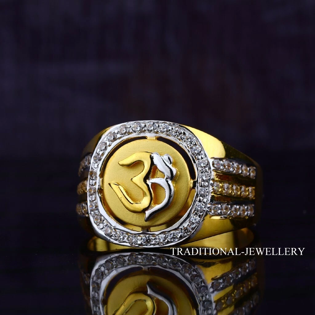 Om God Gold Mens Ring 22k Yellow gold Cubic Zircon Rhodium Color Ring 2