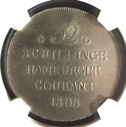 German State Hamburg 1808 HSK 32 Schillings Coin Thaler NGC MS 61 Taler RARE - Picture 2 of 3