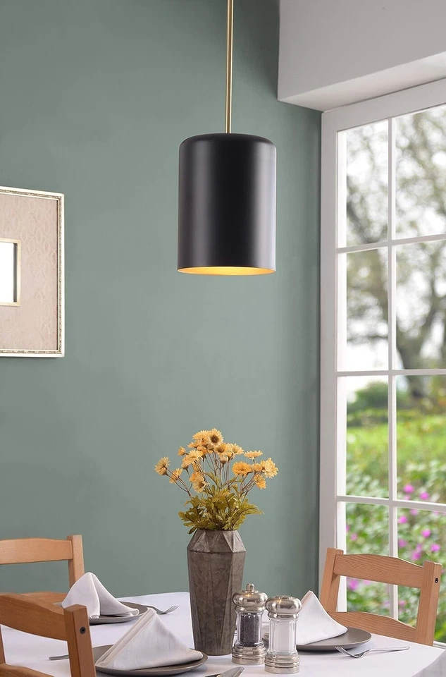 Kenroy 94160BLAB Porter 1 Luz Mini Colgantes, Pequeño, Negro con Latón Antiguo Foto 2 de 2