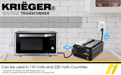 Krieger 350 Watts Voltage Transformer, 110/120V to 220/240 Volts Step Up Step Down Voltage Converter with AC Outlets - CE Approved