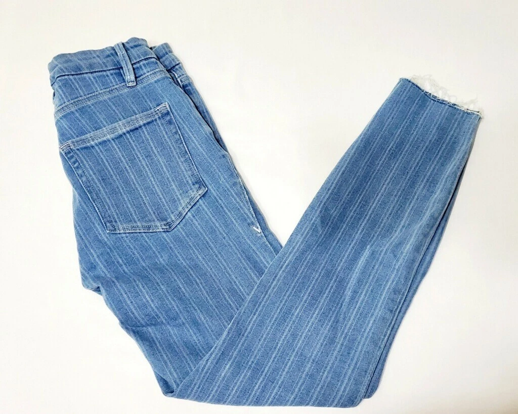 Good American Womens Stripe Good Legs Crop Denim Jeans Cut Off Hems Size 00 24