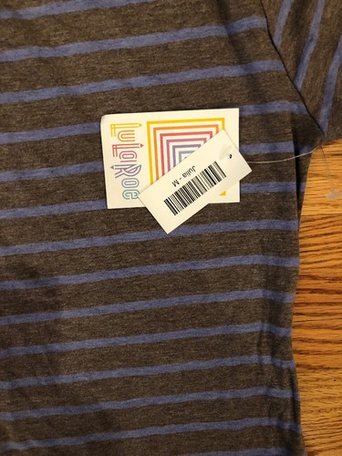Neu mit Etikett LuLaRoe T-Shirt-Kleid - M Medium - anthrazitgrau blau gestreift - Bild 3 von 4