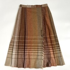 VINTAGE Sears Pleated Skirt Brown Muted Plaid Side Zip 25 x 27 Size XS/S