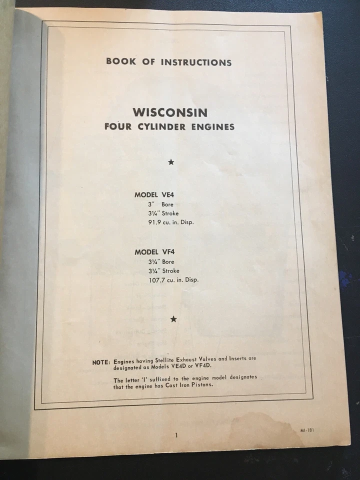 1940s Wisconsin Heavy Duty VE4 Engine Manual + Parts List - Image 2 of 4