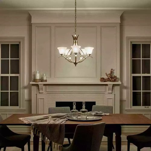 KICHLER Dover 24 in 5-Light Antique Brass Shaded Bell Chandelier for Dining Room - Picture 5 of 6
