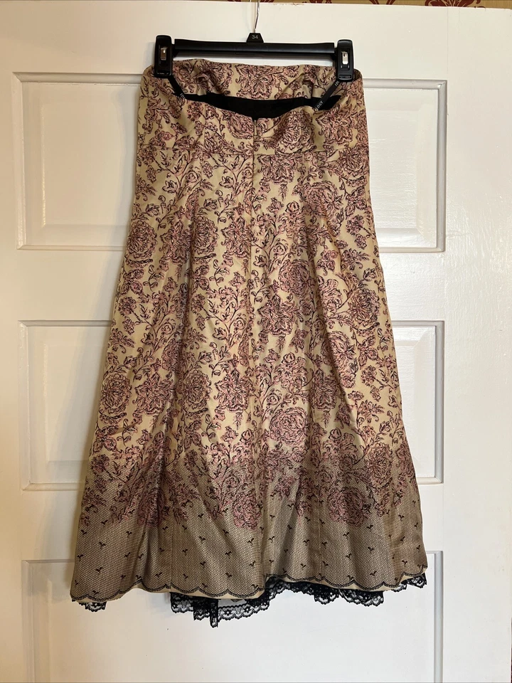 100% Silk IDEOLOGY Nude & Black Strapless Short Dress  w/Black Lace Vintage Styl - Image 4 of 4