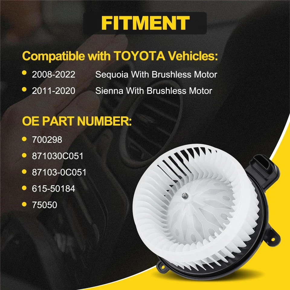 Motor soplador calentador HVAC con motor sin escobillas para Toyota Sienna Sequoia 2008-2022 Foto 2 de 4