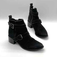 Allsaints Boots Womens 39 Black Flynn Suede Nubuck Leather Double Strap Ankle