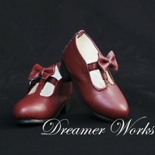 1/4MSD 1/3SD BJD Shoes Pointed-toe Buckled Low Heels Removable Bow Dark Red AOD