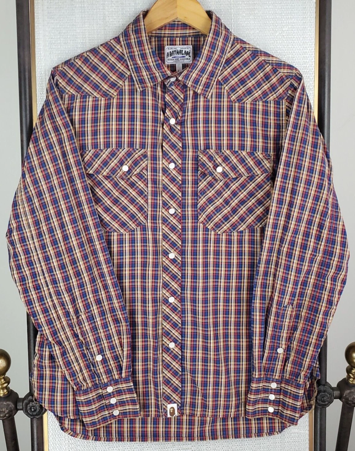 A BATHING APE (BAPE) Camicia sportiva BAPE BATHING APE JAPAN taglia large uomo western perla snap a quadri