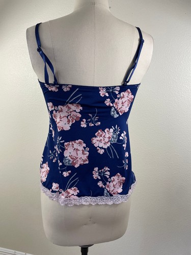 Jessica Simpson Size M Blue Floral Lace Bow Cute Camisole Babydoll Tank Top - Picture 4 of 8