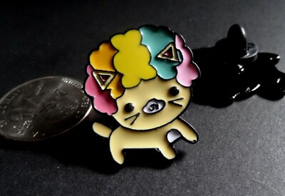 Afro Cat With Rainbow Hair Cartoon Cute Funny Metal Pin Badge Brooch Enamel