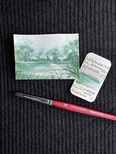 ACEO Original Watercolor Landscape Painting 2.5x3.5 in Signed Chris Pellizzeri