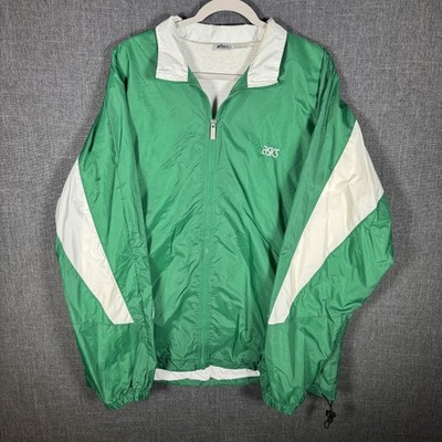 ASICS Jacket Mens 2XL Green White Colorblock Windbreaker YT 48 Running Track
