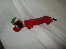 Vintage 10" Plush Stuffed Velvet Red Wiener Dachshund Dog Merry Christmas Japan