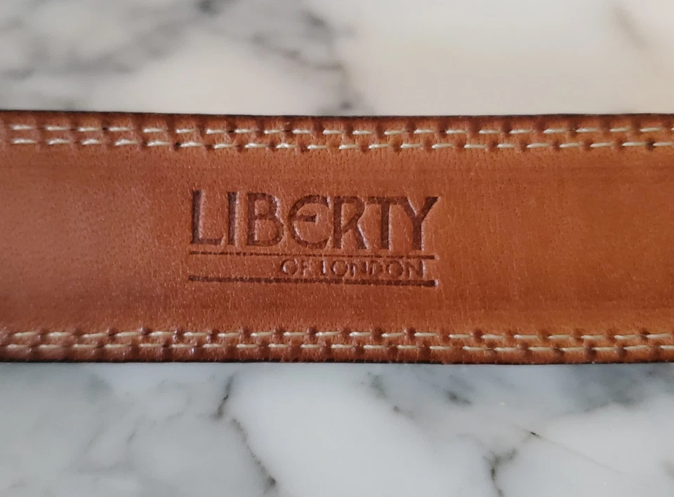 Cinturón Liberty of London de cuero negro para hombre L-34" W-11/8" doble puntada hebilla de latón Foto 4 de 4