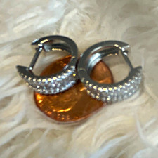 Silver Tone Round Clear Crystal Pavé Huggie ...