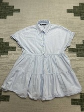 Zara Shirt Dress Womens Xs Blue Cotton Blouson 
