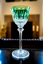 Vintage Saint/St.Louis Crystal "Tommy" Green Cut To Clear 7 3/4" Wine Glass/Hock