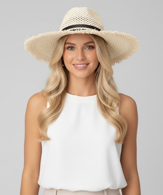 Catarzi Marina Fedora Hut aus Stroh fransen, beige P22CAT38.NATNER