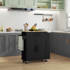 Kitchen Island with Storage and Power Outlets, Rolling, Black