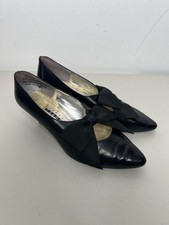Vintage 80 s New York Transit Black Leather Bow Heel Pump Women s Size 5.5B