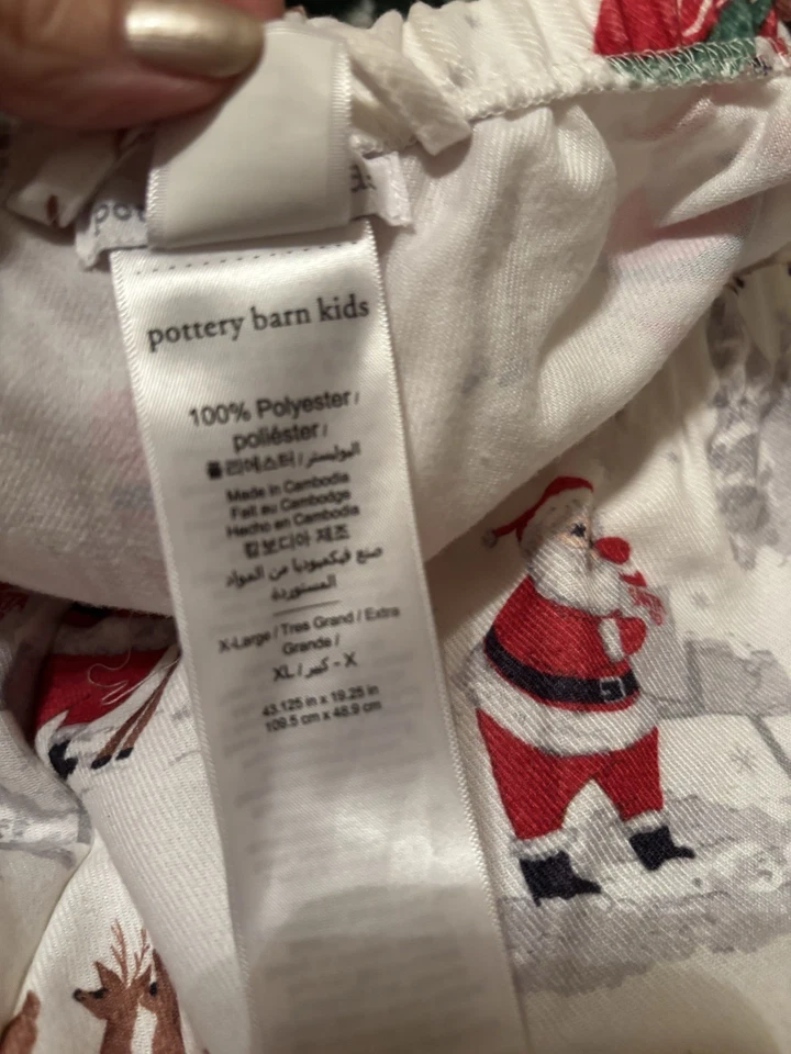 Juego de pijama de vacaciones Pottery Barn para niños adultos blanco Heritage Santa franela talla XL Foto 3 de 4