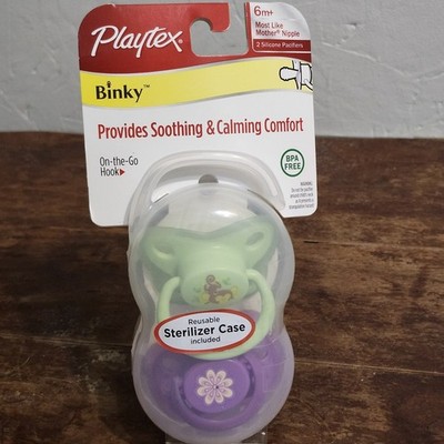 Playtex Binky Silicone Pacifiers 6m+ Most Like Mother Nipple Purple Green NEW