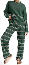Womens 2 Piece Set Lounge Sweatsuits Striped Knit Sweater Green XL Lounge Wear