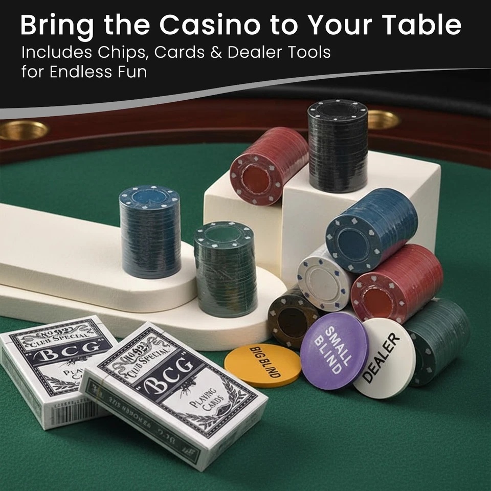 200 Poker Game Texas Hold'em Set Gaming Mat Chips 2 Decks Playing Card With Box - Image 2 of 4