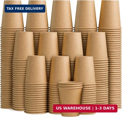 Clawsoff 400 Pack 8 oz Paper Cups, Brown Kraft Disposable Paper Coffee Cups, Unb